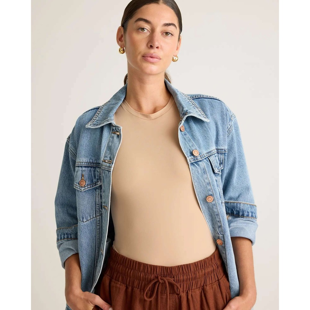 Quince Second Skin Tee Shirt Bodysuit Small Nude Tan Casual Lightweight